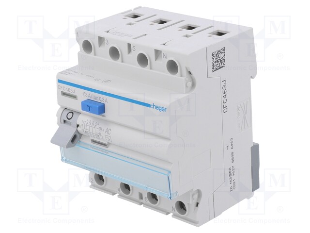 RCD breaker; Inom: 63A; Ires: 300mA; Max surge current: 250A; DIN