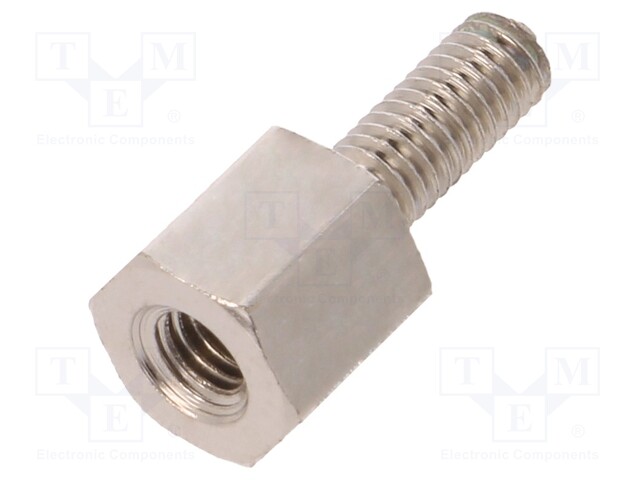 Screwed spacer sleeve; Int.thread: M3; 6mm; Ext.thread: M3; brass