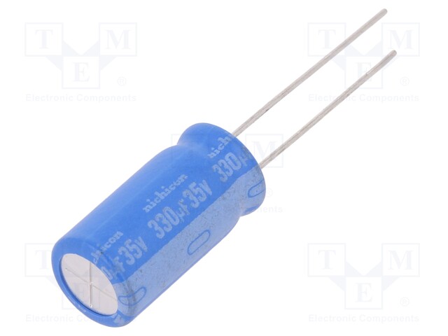 Capacitor: electrolytic; THT; 330uF; 35VDC; Ø10x20mm; Pitch: 5mm