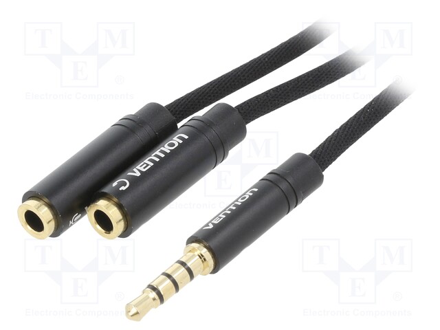 Cable; Jack 3,5mm 4pin plug,Jack 3.5mm 3pin socket x2; 0.3m