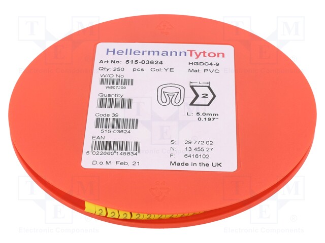 Markers for cables and wires; Label symbol: 2; 4÷9mm; PVC; yellow