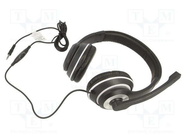 Headphones with microphone; white,black; Jack 3,5mm; headphones