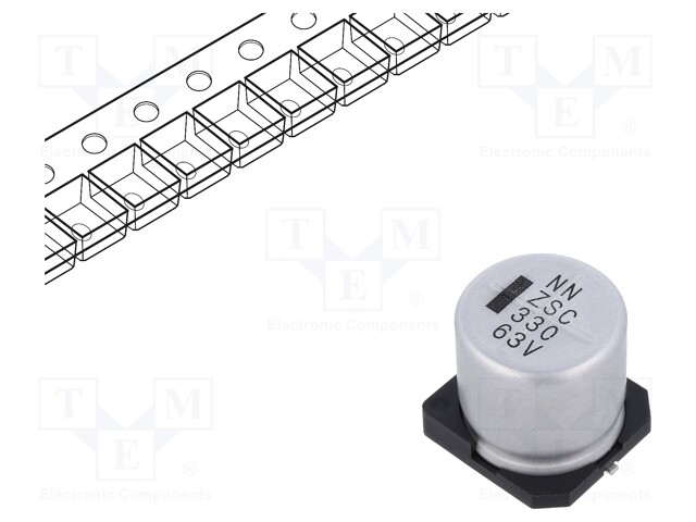 Capacitor: electrolytic; SMD; 330uF; 63VDC; Ø16x16.5mm; ±20%