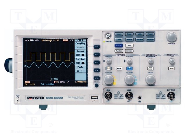 Oscilloscope: digital; Band: ≤200MHz; Channels: 2; 2Mpts; Plug: EU