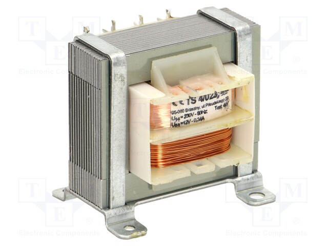 Transformer: mains; 4VA; 230VAC; 12V; 0.34A; Leads: for PCB; IP00