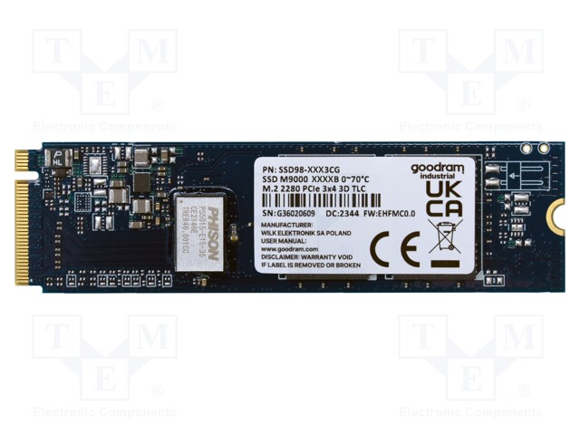 Solid State Drive; 1TB; M.2 2280; 3D TLC NAND; 0÷70°C