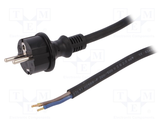 Cable; SCHUKO plug,CEE 7/7 (E/F) plug,wires; 4m; black; rubber