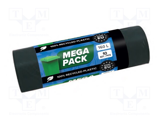 Trash bags; LDPE; black; 160l; 10pcs; Mega Pack