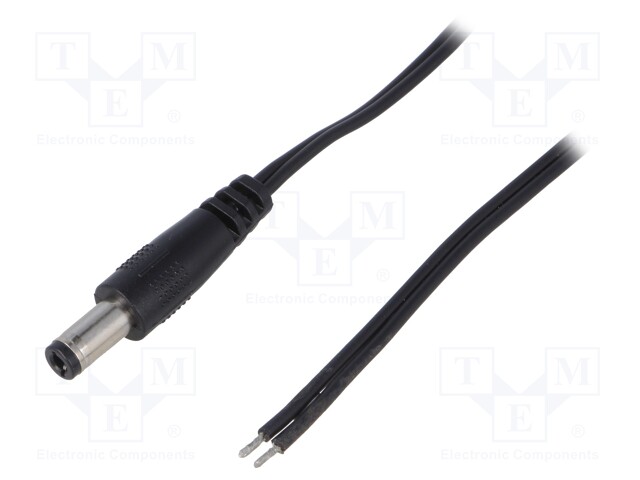 Cable; wires,DC 5,5/2,5 plug; straight; 0.5mm2; black; 1.5m
