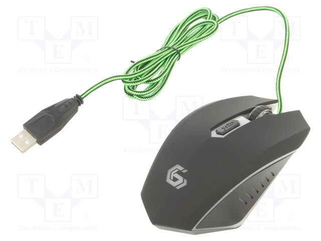 Optical mouse; black,green; USB A; wired; No.of butt: 6; 1.3m