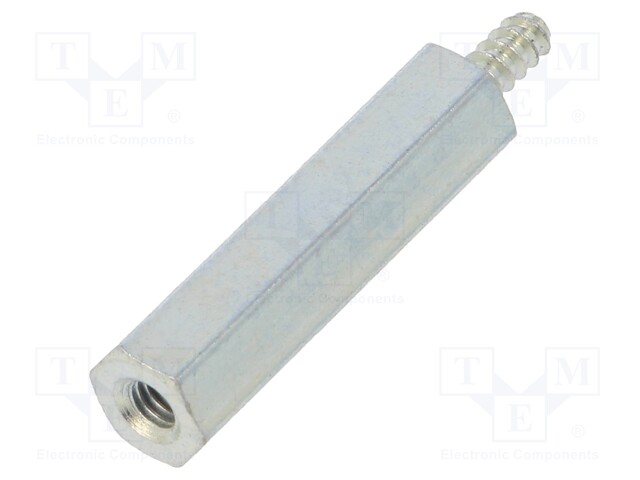 Screwed spacer sleeve; Int.thread: M2,5; 20mm; Ext.thread: ST2,2