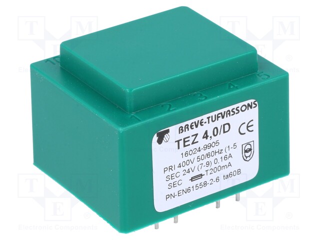 Transformer: encapsulated; 4VA; 400VAC; 24V; 166.6mA; Mounting: PCB