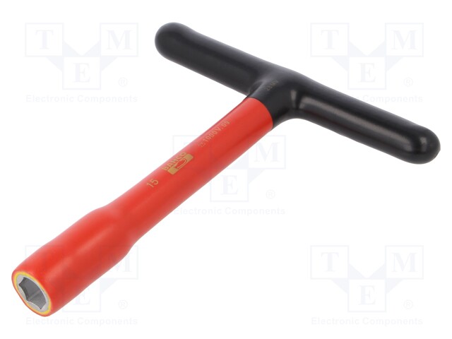 Key; insulated,socket spanner; HEX 15mm; tool steel; 200mm; 1kV