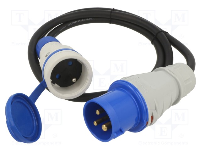 Extension lead; Sockets: 1; rubber; black; 3x2,5mm2; 1.5m; 16A