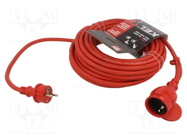 Extension lead; Sockets: 1; rubber; red; 3x2,5mm2; 15m; 16A