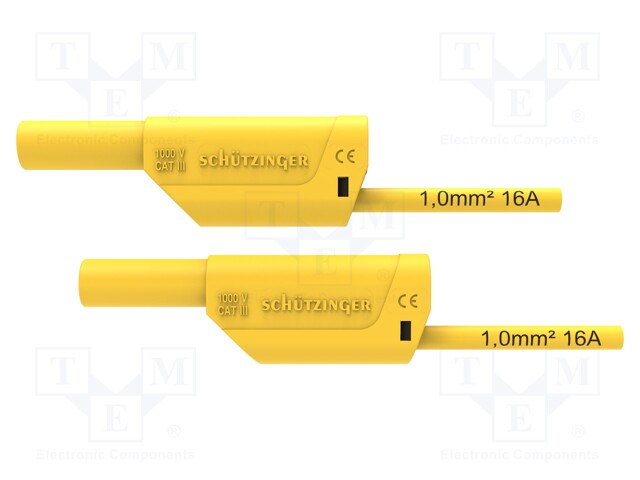 Test lead; 16A; banana plug 4mm,both sides; Urated: 1kV; yellow