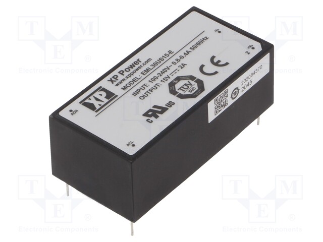 Power supply: switched-mode; 30W; 15VDC; 2A; OUT: 1; 78.7x30x27.9mm