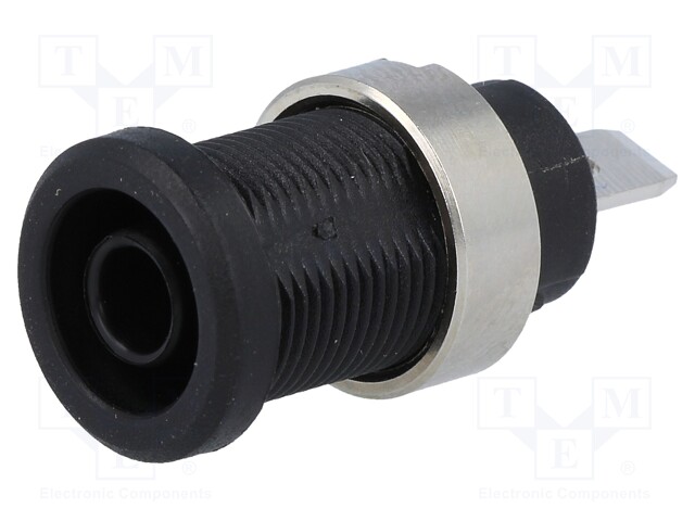 Socket; 4mm banana; 36A; 1kV; black; nickel plated; on panel,screw