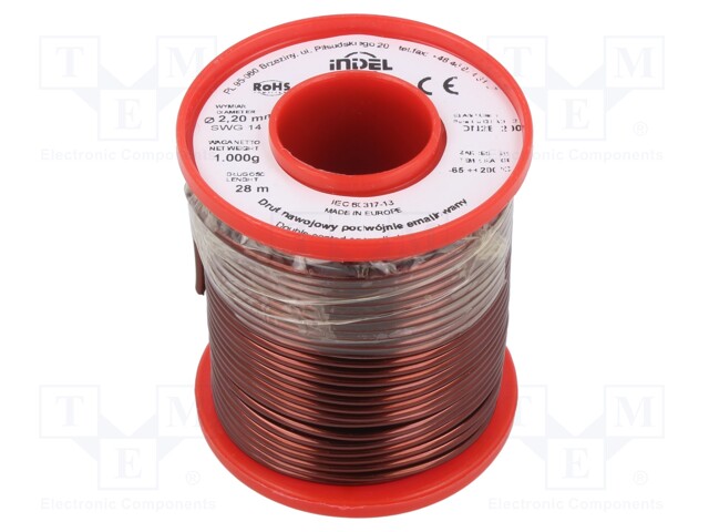 Coil wire; double coated enamelled; 2.2mm; 1kg; -65÷200°C