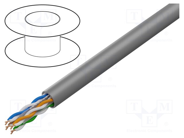 Wire; U/UTP; 4x2x23AWG; solid; CCA; PVC; grey; 305m; Øcable: 5.6mm