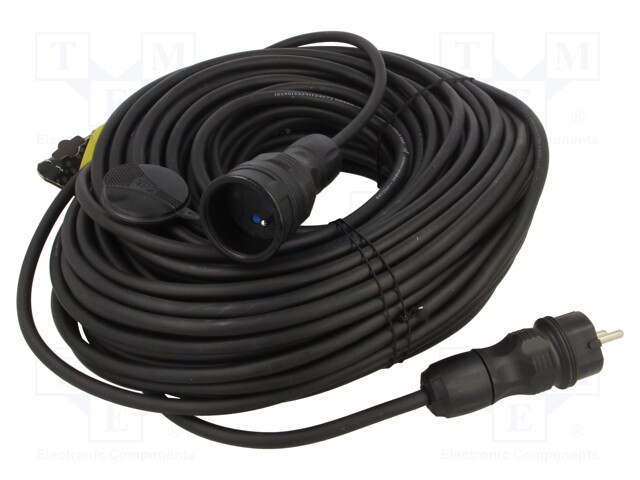 Extension lead; Sockets: 1; rubber; black; 3x1,5mm2; 50m; 16A