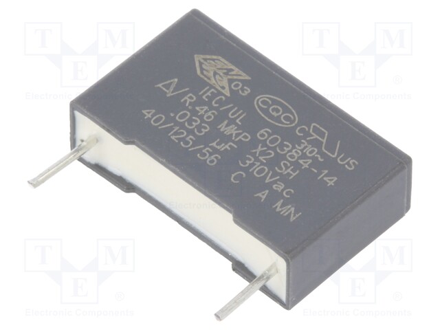 Capacitor: polypropylene; X2; 0.033uF; 15mm; ±10%; 18x11x5mm