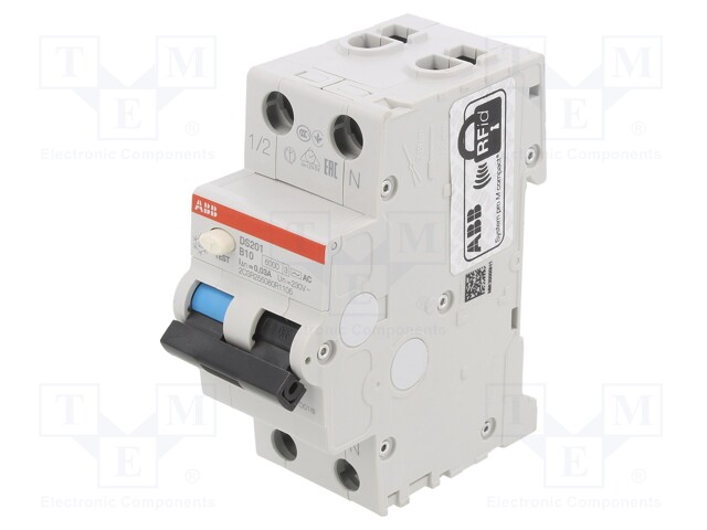 RCBO breaker; Inom: 10A; Ires: 30mA; Poles: 1+N; 230VAC; DIN; IP20