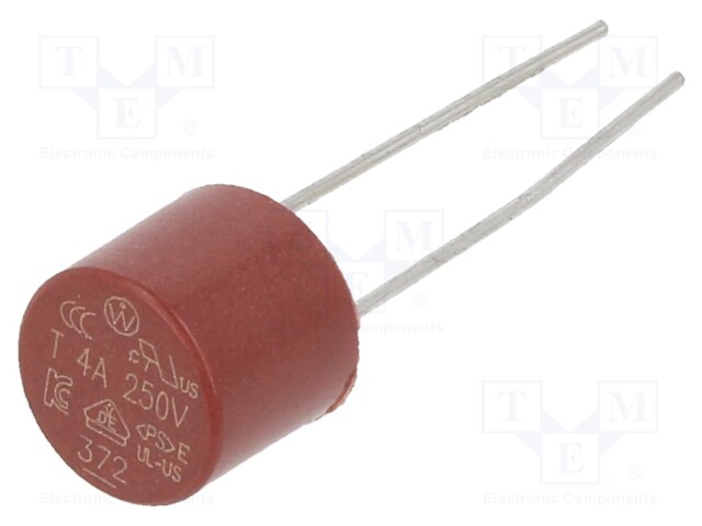 Fuse, PCB Leaded, 4 A, 250 V, TR5 372 Series, Time Delay, Radial Leaded