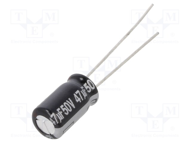 Capacitor: electrolytic; THT; 47uF; 50VDC; Ø6.3x11.2mm; ±20%; 1000h