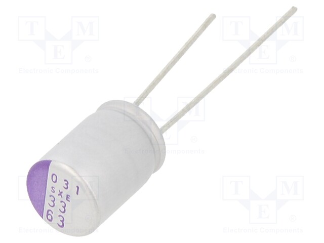 Polymer Aluminium Electrolytic Capacitor, 33 µF, 63 V, Radial Leaded, OS-CON SXE Series, 0.025 ohm