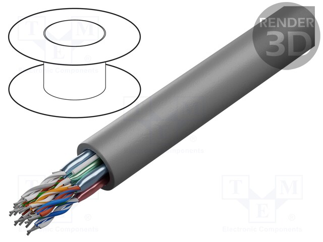 Wire; RS232,RS422; 9x2x24AWG; stranded; Cu; PVDF; grey; 305m; 300V