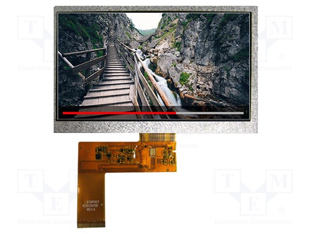 Display: TFT; 7"; 800x400; Illumin: LED; Dim: 165x104x3.5mm; 3.3VDC