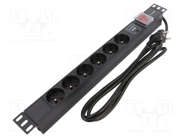 Plug socket strip: protective; Sockets: 6; 250VAC; 16A; black