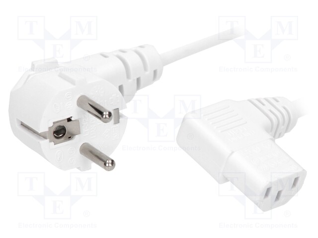 Cable; CEE 7/7 (E/F) plug angled,IEC C13 female 90°; 1.8m; PVC