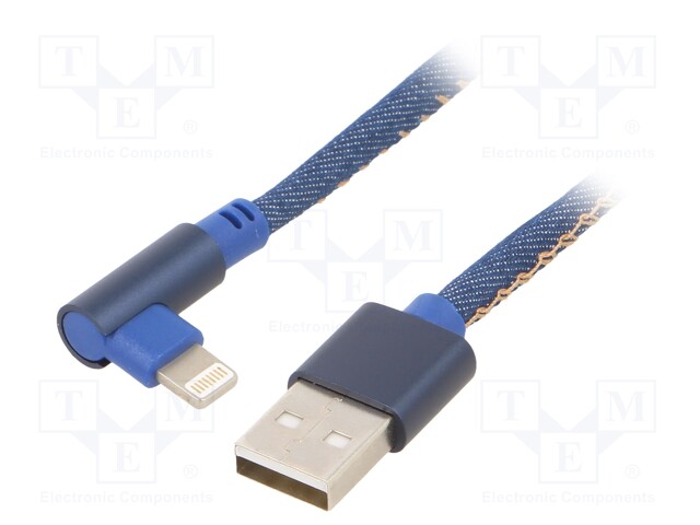 Cable; USB 2.0; Apple Lightning angled plug,USB A plug; 1m; blue