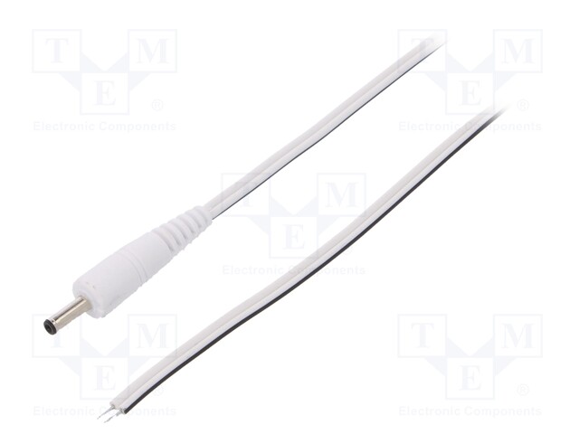 Cable; wires,DC 1,3/3,5 plug; straight; 0.5mm2; white; 1.5m