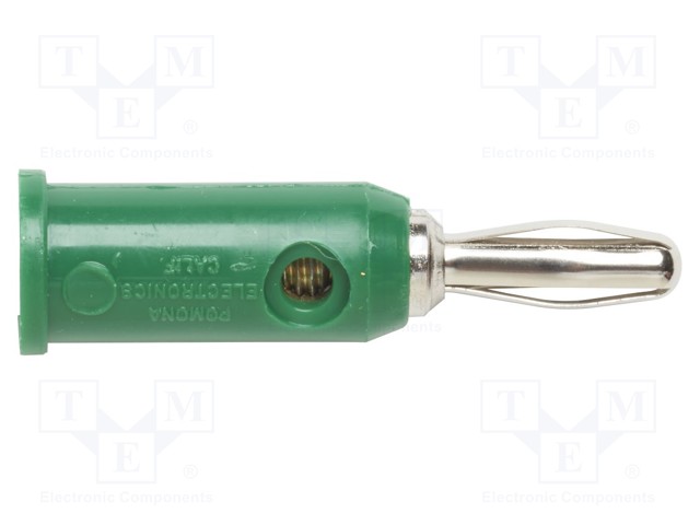 Plug; 4mm banana; 15A; 5kV; green; Max.wire diam: 3mm; 10pcs.