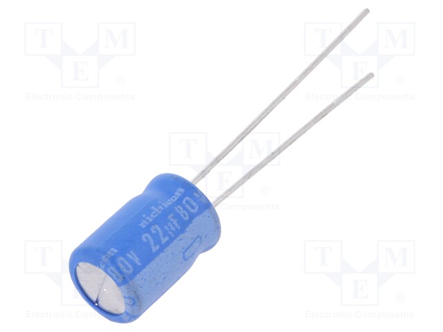 Capacitor: electrolytic; THT; 22uF; 80VDC; Ø8x11.5mm; Pitch: 3.5mm