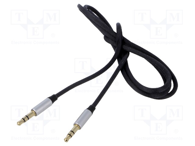 Cable; Jack 3.5mm plug,both sides; 1m; black; textile