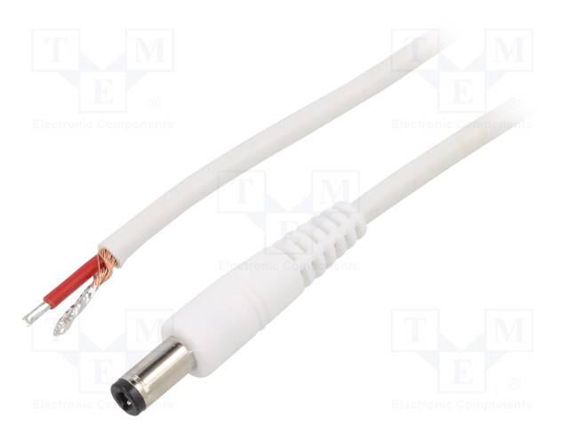 Cable; wires,DC 5,5/2,5 plug; straight; 1mm2; white; 0.5m