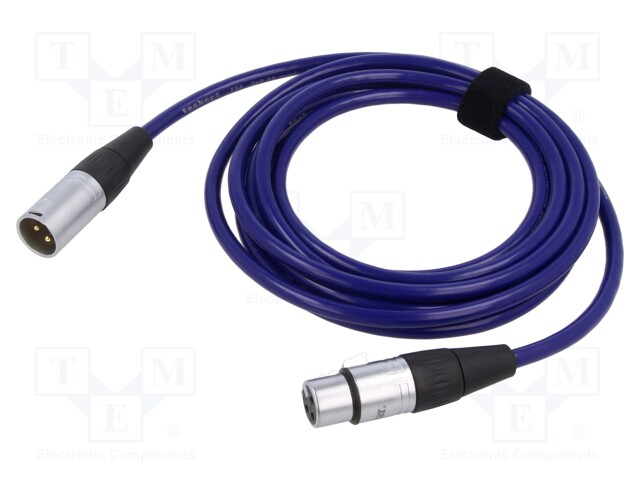 Cable; XLR male 3pin,XLR female 3pin; 3m; blue; 0.25mm2; Cores: 2