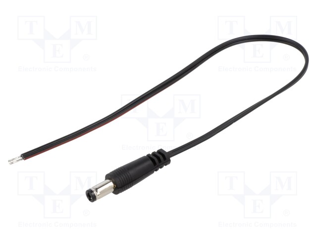 Cable; wires,DC 5,5/2,5 plug; straight; 0.35mm2; black; 0.25m