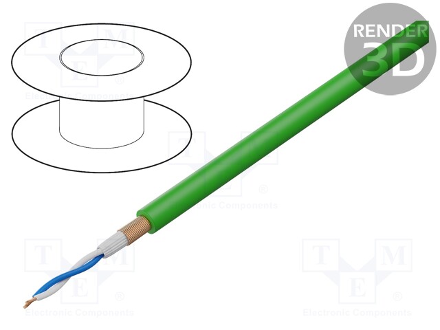 Wire: microphone cable; 2x0,22mm2; green; OFC; PVC; -15÷70°C; 100m