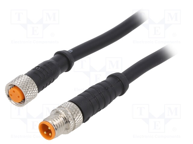 Connection lead; M8; PIN: 3; 0.6m; plug; 50VAC; 4A; -25÷80°C; IP67