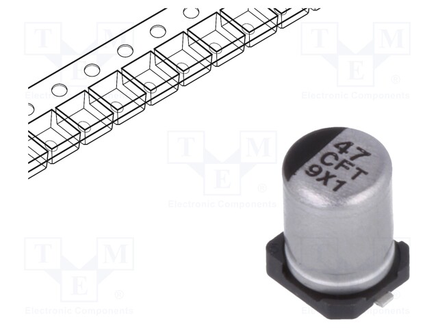 Capacitor: electrolytic; low impedance; 47uF; 16VDC; Case: B; FP