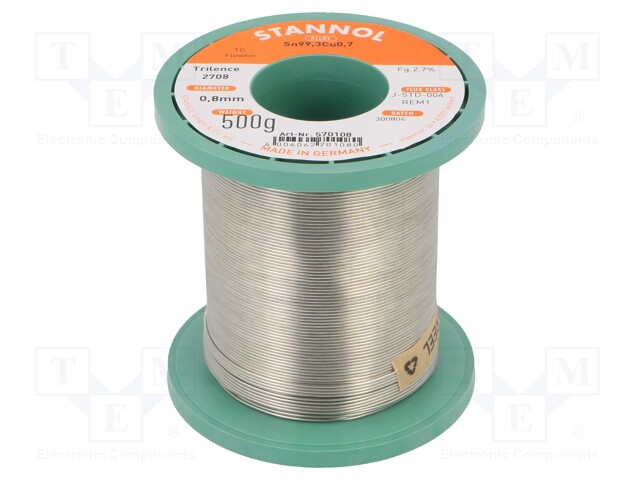 Soldering wire; Sn99,3Cu0,7; 0.8mm; 500g; lead free; Package: reel