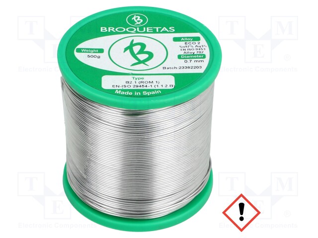 Soldering wire; Sn97Ag3; 0.7mm; 0.5kg; lead free; Package: reel