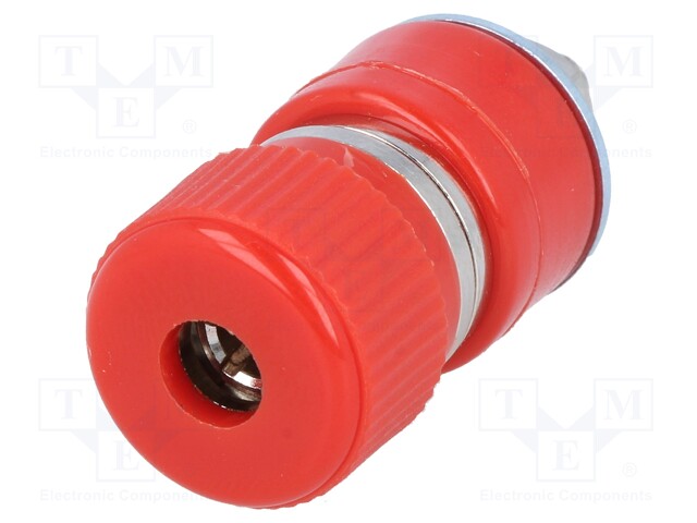 Socket; 4mm banana; 30A; 60VDC; red; nickel plated; screw,on panel