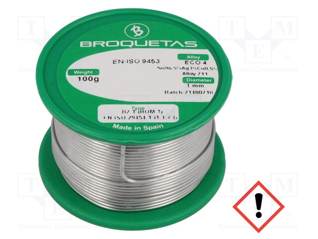 Soldering wire; Sn96,5Ag3Cu0,5; 1mm; 0.1kg; lead free; 217÷220°C