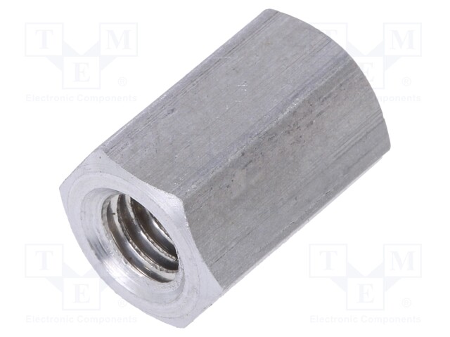 Screwed spacer sleeve; Int.thread: M6; 15mm; hexagonal; aluminium